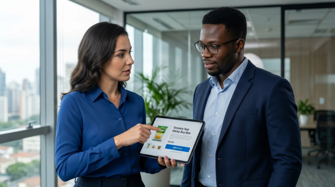 Equipe validando a usabilidade da nova PDP no mobile